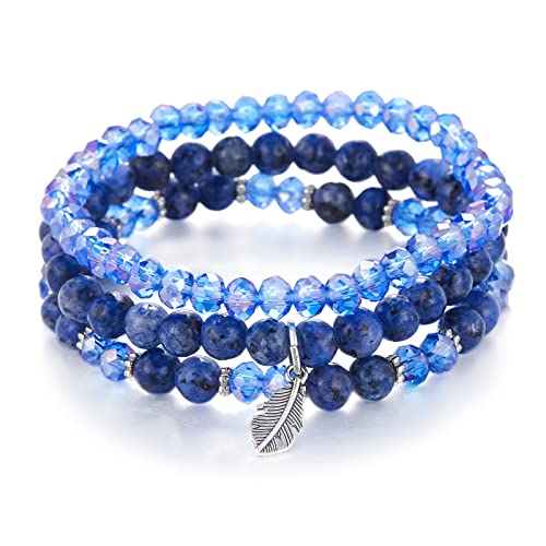 FULU AUTUMN Perlenarmband Stretch Damen Armband Mehrschichtiges Boho Modeschmuck für Mama Oma und Frau Geburtstagsgeschenk(Sapphire) von FULU AUTUMN