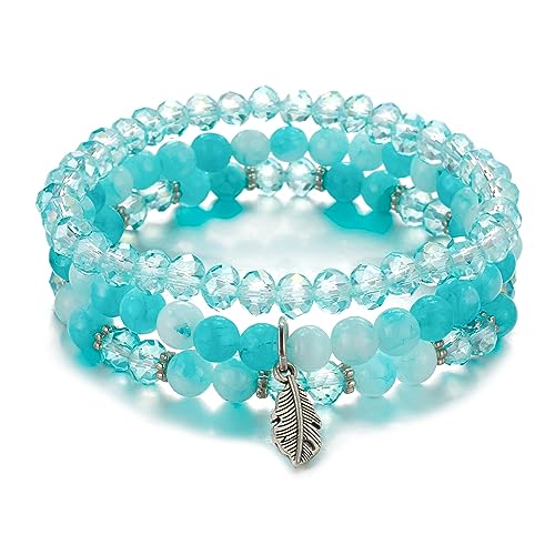 FULU AUTUMN Perlenarmband Stretch Damen Armband Mehrschichtiges Boho Modeschmuck für Mama Oma und Frau Geburtstagsgeschenk(Turquoise) von FULU AUTUMN