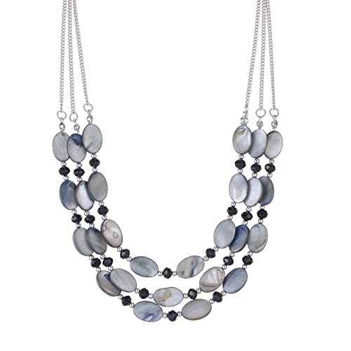 FULU AUTUMN Steine Perlenkette Damen Statement Kette mit Kristall Choker Boho Schmuck Die Besten Geschenke für Mütter(01-Black) von FULU AUTUMN