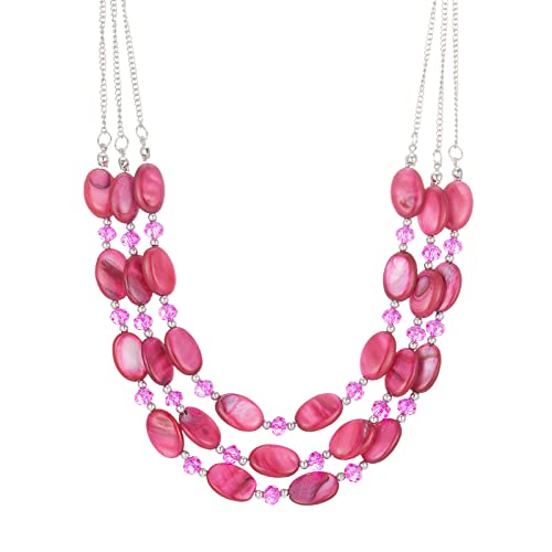 FULU AUTUMN Steine Perlenkette Damen Statement Kette mit Kristall Choker Boho Schmuck Die Besten Geschenke für Mütter(Hot pink) von FULU AUTUMN