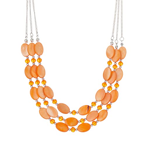 FULU AUTUMN Steine Perlenkette Damen Statement Kette mit Kristall Choker Boho Schmuck Die Besten Geschenke für Mütter(Orange) von FULU AUTUMN