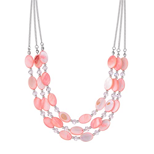 FULU AUTUMN Steine Perlenkette Damen Statement Kette mit Kristall Choker Boho Schmuck Die Besten Geschenke für Mütter(01-Pink) von FULU AUTUMN