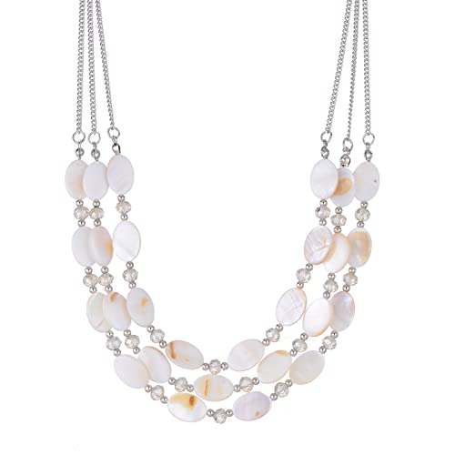 FULU AUTUMN Steine Perlenkette Damen Statement Kette mit Kristall Choker Boho Schmuck Die Besten Geschenke für Mütter(White) von FULU AUTUMN