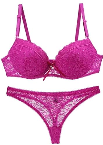 FULUJIDI Damen-BH Bra Spitze Sticks Tangen Damen Plus Größe Push-Up Unterwäsche BH Slip Dessous Cup Für Lady 75C Fuchsia FULUJIDI Damen-BH Bra Spitze Sticks Tangen Damen Plus Größe Push-Up Unterwäsche BH Slip Dessous Cup Für Lady 75C Fuchsia von FULUJIDI