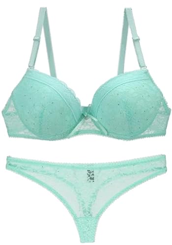 FULUJIDI Damen-BH Bra Spitze Sticks Tangen Damen Plus Größe Push-Up Unterwäsche BH Slip Dessous Cup Für Lady 75C Türkis FULUJIDI Damen-BH Bra Spitze Sticks Tangen Damen Plus Größe Push-Up Unterwäsche BH Slip Dessous Cup Für Lady 75C Türkis von FULUJIDI