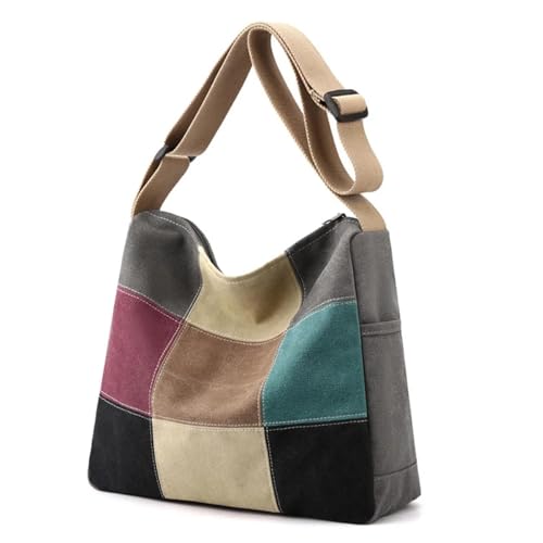 FULUJIDI Rucksäcke Daypacks Patchwork-Tasche Mit Top-Griff Damen Schulter Tasche Canvas Vintage Damen Crossbody-Taschen Für Pendel Handtaschen Mit Großer Kapazität Grau von FULUJIDI