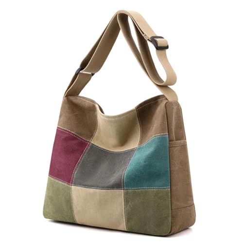 FULUJIDI Rucksäcke Daypacks Patchwork-Tasche Mit Top-Griff Damen Schulter Tasche Canvas Vintage Damen Crossbody-Taschen Für Pendel Handtaschen Mit Großer Kapazität Kaffee von FULUJIDI
