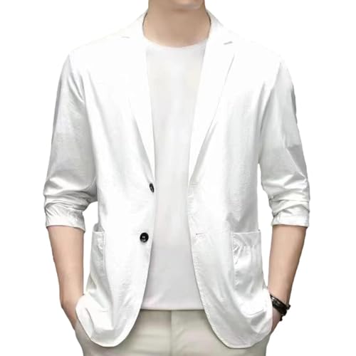 FULUJIDI Sakkos Anzüge Anti-Falten Ultra Dünne EIS-Seiden Anzug Jacke Herren Blazer Atmungsaktiv Stretch Freizeit Anzug Plus Größe Leichte Blazer XL Weiß von FULUJIDI