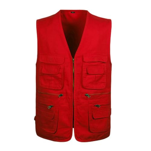 FULUJIDI Weste Vest Herren Baumwollweste Mit Mehreren Taschen Und Reißverschluss Große Größe Papa Weste Arbeitskleidung 6XL Rot FULUJIDI Weste Vest Herren Baumwollweste Mit Mehreren Taschen Und Reißverschluss Große Größe Papa Weste Arbeitskleidung 6XL Rot von FULUJIDI