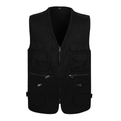 FULUJIDI Weste Vest Herren Baumwollweste Mit Mehreren Taschen Und Reißverschluss Große Papa-Weste Arbeitskleidung XXL Schwarz FULUJIDI Weste Vest Herren Baumwollweste Mit Mehreren Taschen Und Reißverschluss Große Papa-Weste Arbeitskleidung XXL Schwarz von FULUJIDI