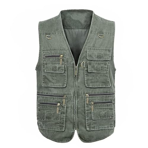FULUJIDI Weste Vest Herren Jeansweste Baumwollweste Casual Multi Pocket Fotografie Outdoor Herrenweste Übergröße 7XL Militärgrün von FULUJIDI