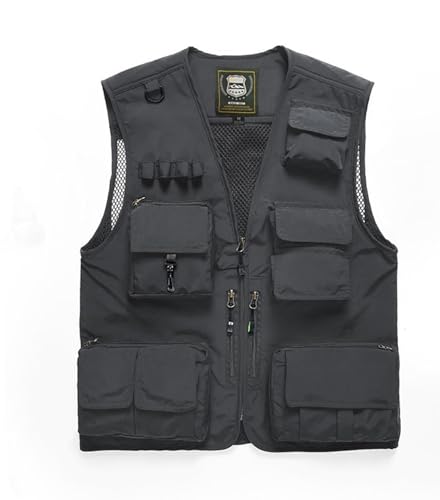 FULUJIDI Weste Vest Schnelltrocknende Weste Mit Mesh Und Mehreren Taschen Zum Angeln Übergroße Herrenweste 7XL Dunkelgrau von FULUJIDI
