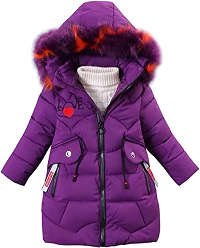 FULUOYIN Winterjacke Mädchen Kinder Wintermantel Girl Lange Steppjacke mit „ Love“ Sticken Design(Lila,130) von FULUOYIN