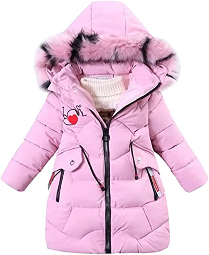 FULUOYIN Winterjacke Mädchen Kinder Wintermantel Girl Lange Steppjacke mit „ Love“ Sticken Design(Rosa,130) von FULUOYIN