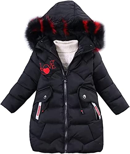 FULUOYIN Winterjacke Mädchen Kinder Wintermantel Girl Lange Steppjacke mit „ Love“ Sticken Design(Schwarz,140) von FULUOYIN