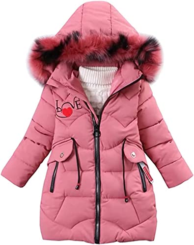 FULUOYIN Winterjacke Mädchen Kinder Wintermantel Girl Lange Steppjacke mit „ Love“ Sticken Design(Wassermelonerot,130) von FULUOYIN