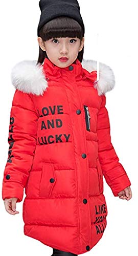 FULUOYIN Winterjacke Mädchen Kinder Wintermantel Steppjacke mit Fellkapuze Love and Lucky Like You All Design von FULUOYIN