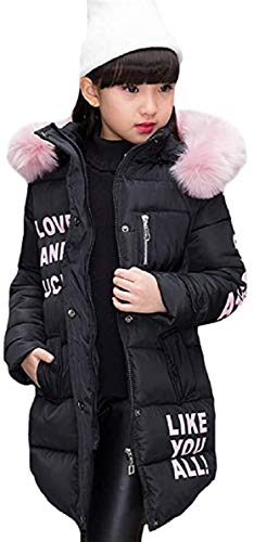 FULUOYIN Winterjacke Mädchen Kinder Wintermantel Steppjacke mit Fellkapuze Love and Lucky Like You All Design von FULUOYIN