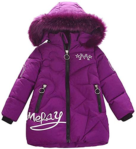 FULUOYIN Winterjacke Mädchen Kinder Wintermantel Steppjacke mit Fellkapuze M Buchstabe Design von FULUOYIN