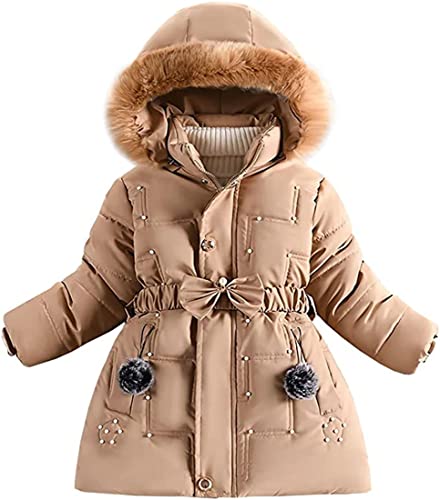 FULUOYIN Winterjacke Mädchen mit Fellkapuze Mantel Parka Verdichte Jacke mit Schleife und Kunstperle Design von FULUOYIN