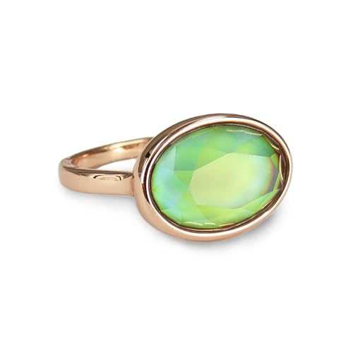 FUN JEWELS Rotgoldener Stimmungsring für Damen, facettierter Kristall, oval, Farbwechsel, Stimmungsstein, minimalistischer Statement-Schmuck, Kristall, Kein Edelstein (7) von FUN JEWELS