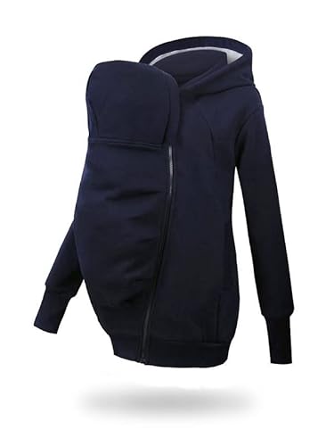 fun2bemum Tomy Men Baby Tragejacke VORNE/HINTEN für Papa Känguru Kapuze Dunkelblau M von fun2bemum