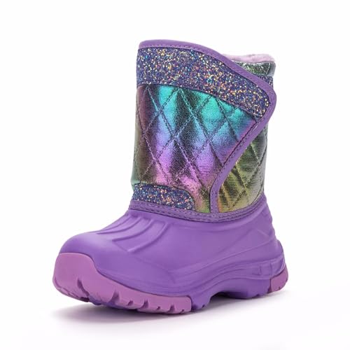 FUNCOO PLUS Kinder Winterstiefel Mädchen Thermostiefel Jungen Schneestiefel Warm Gefütterte wasserdichte Lila Stiefel Warme Schuhe Winter Im Freien Gummistiefel Größe 31 von FUNCOO PLUS