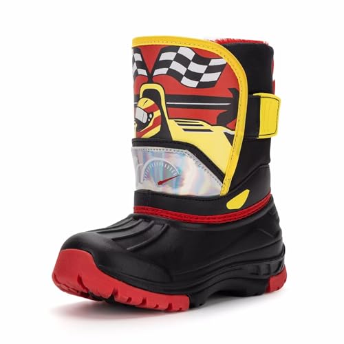 FUNCOO PLUS Kinder Winterstiefel Mädchen Thermostiefel Jungen Schneestiefel Warm Gefütterte wasserdichte Rotes Rennauto Stiefel Warme Schuhe Winter Im Freien Gummistiefel Größe 25 von FUNCOO PLUS
