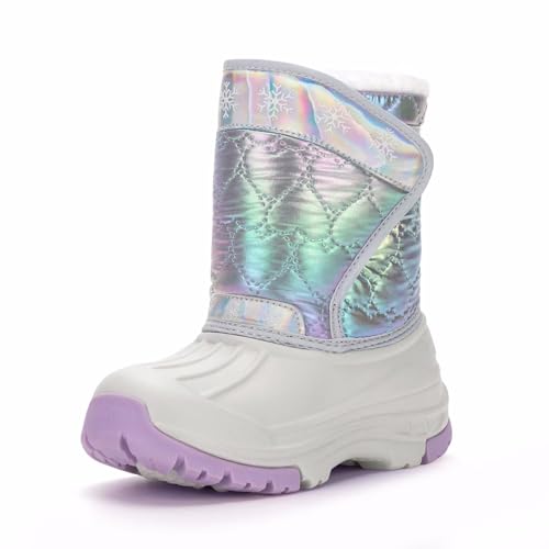 FUNCOO PLUS Kinder Winterstiefel Mädchen Thermostiefel Jungen Schneestiefel Warm Gefütterte wasserdichte Silbergrau Stiefel Warme Schuhe Winter Im Freien Gummistiefel Größe 25 von FUNCOO PLUS