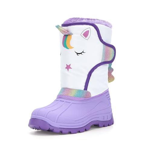 FUNCOO PLUS Thermo Wasserdichte Mädchen Stiefel,Anti-Rutsch Warme Schuhe，Winter Im Freien Gummistiefel Kinder ，Lila Einhorn Stiefel 36 von FUNCOO PLUS