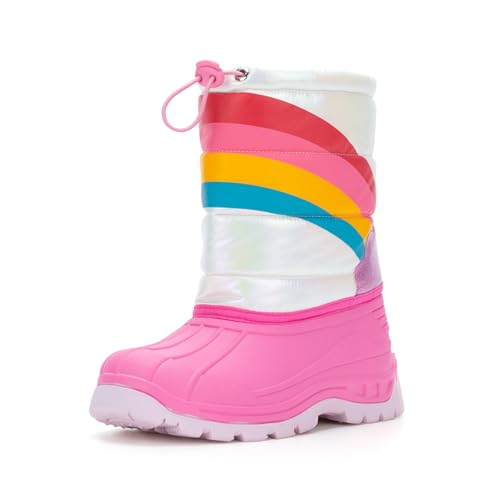 FUNCOO PLUS Thermo Wasserdichte Mädchen Stiefel,Anti-Rutsch Warme Schuhe，Winter Im Freien Gummistiefel Kinder ，Rosa Regenbogen 27 von FUNCOO PLUS