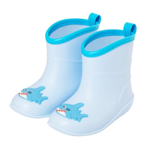 FUNCOO PLUS Gummistiefel für Kleinkinder, Babyblau, für Jungen und Mädchen, kleine Kinder, Tierhai, Gummistiefel, Regenstiefel, Gummistiefel, wasserdichte Stiefel, 1–6 Jahre, Größe 5 von FUNCOO PLUS