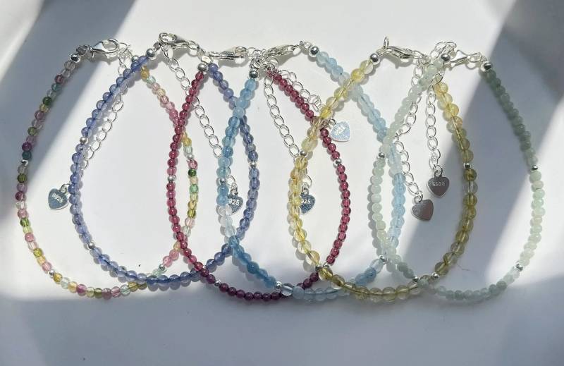Crystal 2-3mm Round Beads With 925Silver | Length Customization Bracelets Touramine - Positive Energy-Birthday Gift For Her von FUNCRYSTAL