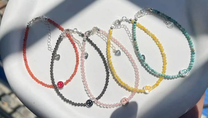 Crystal With 925Silver Smily | Length Customization Bracelets 2-3mm Round Beads Turwuoise - Positive Energy-Birthday Gift For Her Crystal With 925Silver Smily | Length Customization Bracelets 2-3mm Round Beads Turwuoise - Positive Energy-Birthday Gift For Her von FUNCRYSTAL