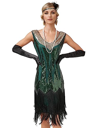 FUNDAISY Damen Ärmellos Flapper Kleider 1920er Jahre Abend Party Kostüme, Grün , XX-Large von FUNDAISY