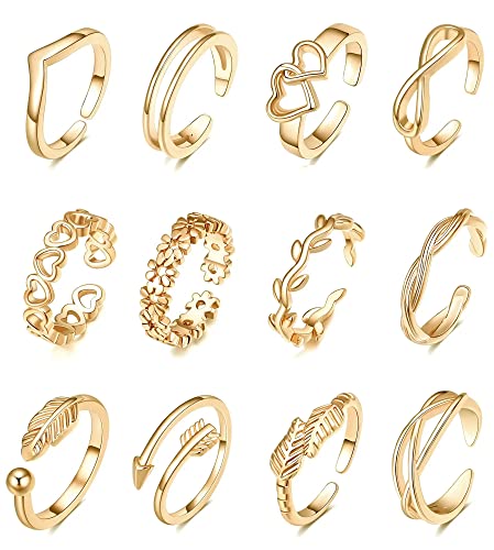 FUNEIA 3 Stück 14K Gold Filled Zehenring für Damen Gold Silber Rosegold 1 mm Dünner Draht Verstellbare Zehenringe Set Hawaiianischer Offener Zehenring Strandfußschmuck für den Sommer (Gold Set 1) von FUNEIA