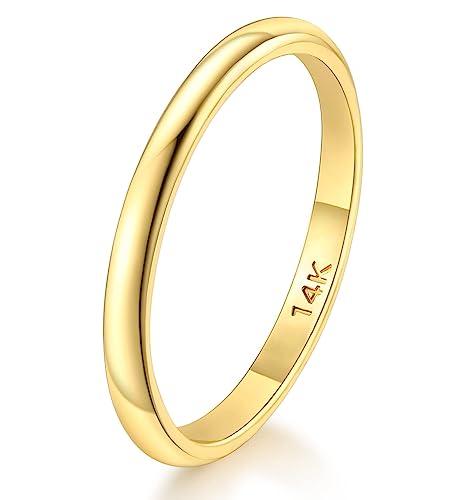 FUNEIA 14K Ring Gold für Damen Herren Vergoldete Band Ringe Frauen 2mm 3mm 4mm 5mm 6mm 8mm 10mm Eheringe Gold Stapelbare Engagement Statement Knuckle Finger Ring Comfort Fit Größe 5-11 von FUNEIA