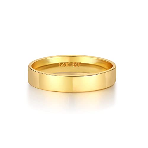 FUNEIA 14K Gold Filled Band Ring for Damen Herren Stapelringe 1mm 2mm 3mm 4mm 5mm Flache Gold Fingerring Wasserfest Statement Verlobungsringe Ehering Comfort Fit Größe 52-62 von FUNEIA