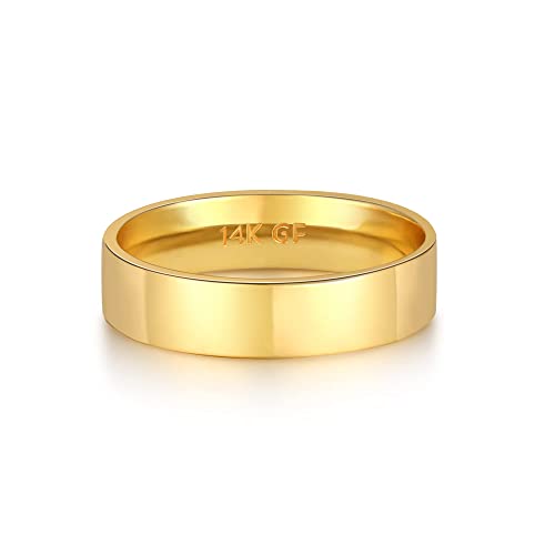 FUNEIA 14K Gold Filled Band Ring for Damen Herren Stapelringe 1mm 2mm 3mm 4mm 5mm Flache Gold Fingerring Wasserfest Statement Verlobungsringe Ehering Comfort Fit Größe 52-62 von FUNEIA