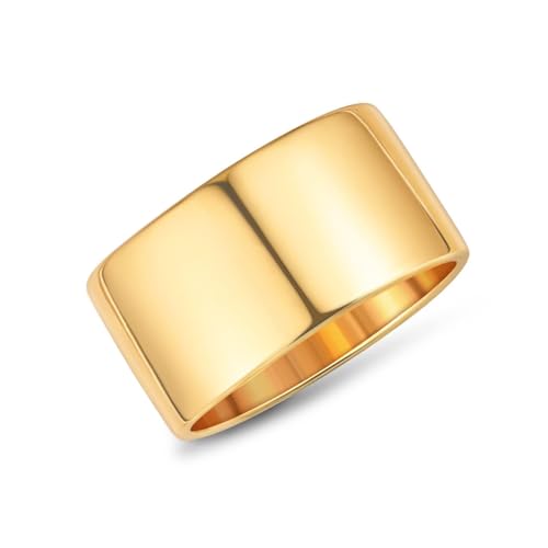 FUNEIA 18K Gold Silber Ringe Damen Herren Breit 12MM Bandring Daumenring Fingerring für Frauen Männer Klassisch Unisex Hochglanzpolitur Schmuck Bequeme Passform Größe 52-62 von FUNEIA