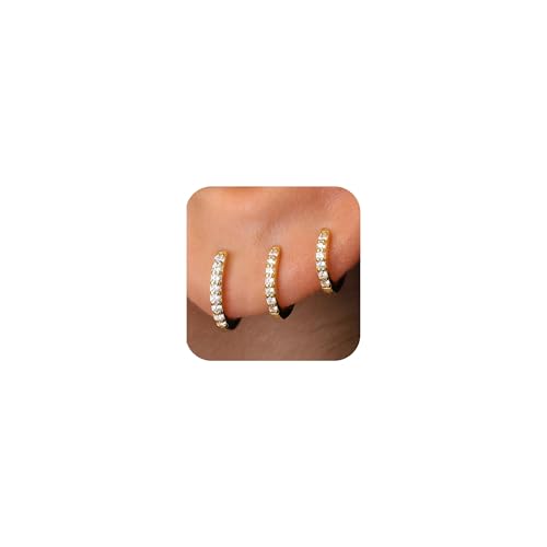 FUNEIA 3 Paar Creolen Silber 925 / Gold Damen Silber 925 Set 14K Vergoldet Kleine Creolen Ohrringe Hypoallergen Wasserfest Ohrringe Mehrere Ohrloecher Mini Creolen Piercings Schmuck (A-Gold) von FUNEIA