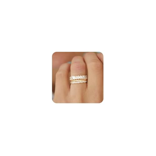 FUNEIA 3 Stück Ringe Gold Damen Frauen 14k Vergoldete Ring Wasserfest Set Dünner Goldene Ringe Statement Daumenring Fingerring Stapelring Zirkonia Schmale Ring Modeschmuck von FUNEIA