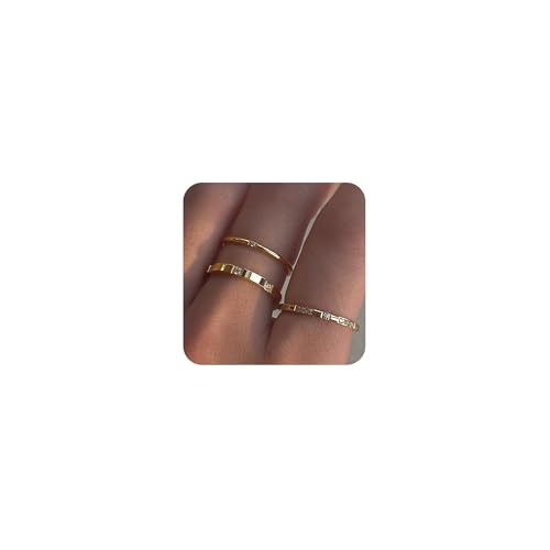 FUNEIA 3 Stück Ringe Gold Damen Frauen 14k Vergoldete Ring Wasserfest Set Dünner Goldene Ringe Statement Daumenring Fingerring Stapelring Zirkonia Schmale Ring Modeschmuck von FUNEIA