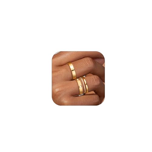 FUNEIA 3 Stück Ringe Gold Silber Set Damen Frauen 14K Vergoldete Wasserfest Ring mit Zirkonia Stapelringe Fingerringe Daumenring Goldene Silber Ring Statement Eheringe Schmuck von FUNEIA