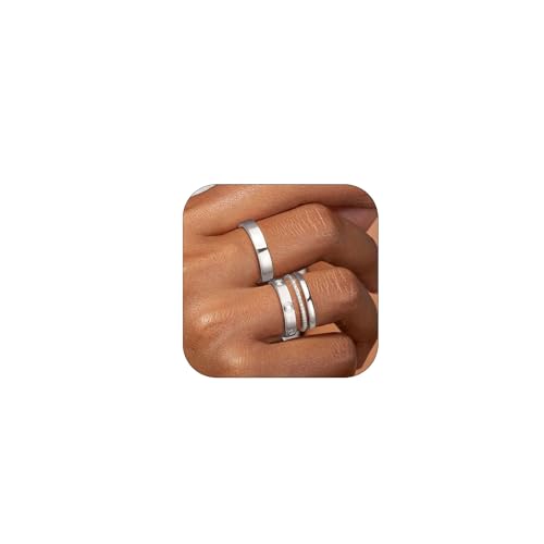 FUNEIA 3 Stück Ringe Gold Silber Set Damen Frauen 14K Vergoldete Wasserfest Ring mit Zirkonia Stapelringe Fingerringe Daumenring Goldene Silber Ring Statement Eheringe Schmuck von FUNEIA