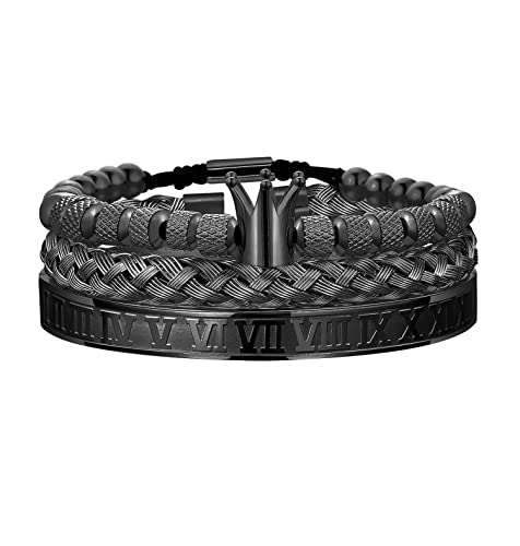 FUNEIA 3 Stücke Edelstahl Armbänder für Herren Luxus Roman Royal Crown Charm Armband öffnen verstellbare Herren Luxus Schmuck Geschenke von FUNEIA