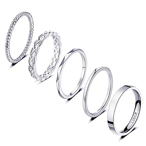 FUNEIA 5 Stück 14 Karat Vergoldete Ringe Set Damen Gold Fingerring Stacking Silber Stapelbarer Knuckle Ring für Frauen Midi Ring Twist Eternity Bänder Größe 49-62 von FUNEIA