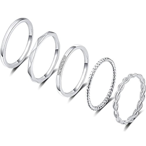 FUNEIA 5 Stück 14 Karat Vergoldet Ringe Set für Frauen Knuckle Ring Gold Damen Band Ringe Fingerring Stacking Stapelbarer Ring Midi Ring Twist Eternity Bänder Größe von FUNEIA