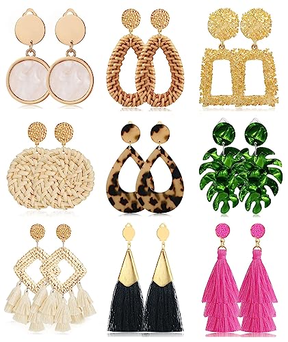 FUNEIA Clip auf Ohrringe für Frauen Mode Rattan Quaste Ohrringe Set Böhmische Acryl Erklärung Nicht Piercing Drop Dangle Ohrringe von FUNEIA