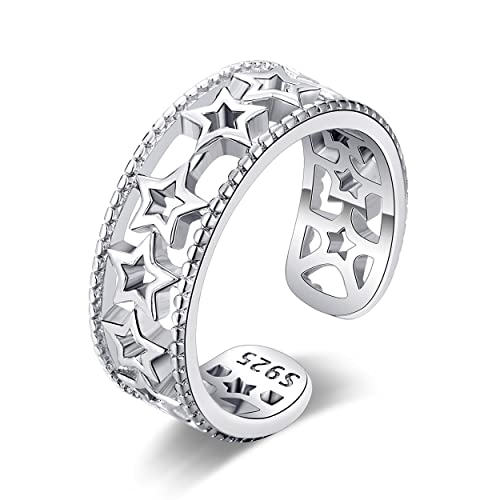 FUNEIA Zehenring aus 925er Sterlingsilber, verstellbarer Zehenring für Damen, Mond, Stern, Blume, Herz, Schwanz, Band, offenes Zehenring-Set, Sommer, Strand, Fußschmuck, Metall, Kupfer, Metall, Kupfer von FUNEIA